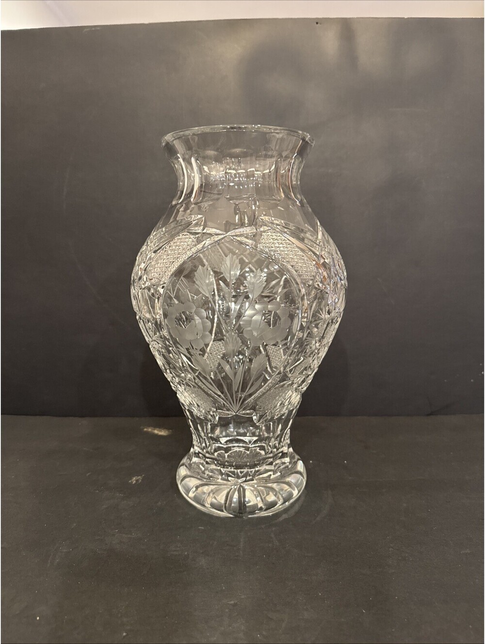 Exquisite Footed Crystal Urn Style Vase - Very Heavy 12” H By 7.5” W